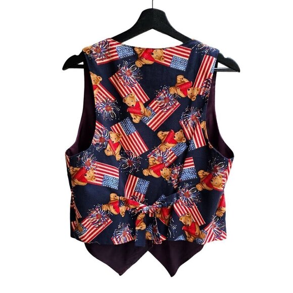 Vintage Saddle River Sportswear Patriotic Teddy Bear & Fireworks Vest Size Small - Picture 2 of 8
